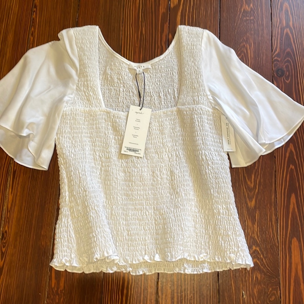 New with tags Vetta Smocked Flutter Sleeve Blouse
